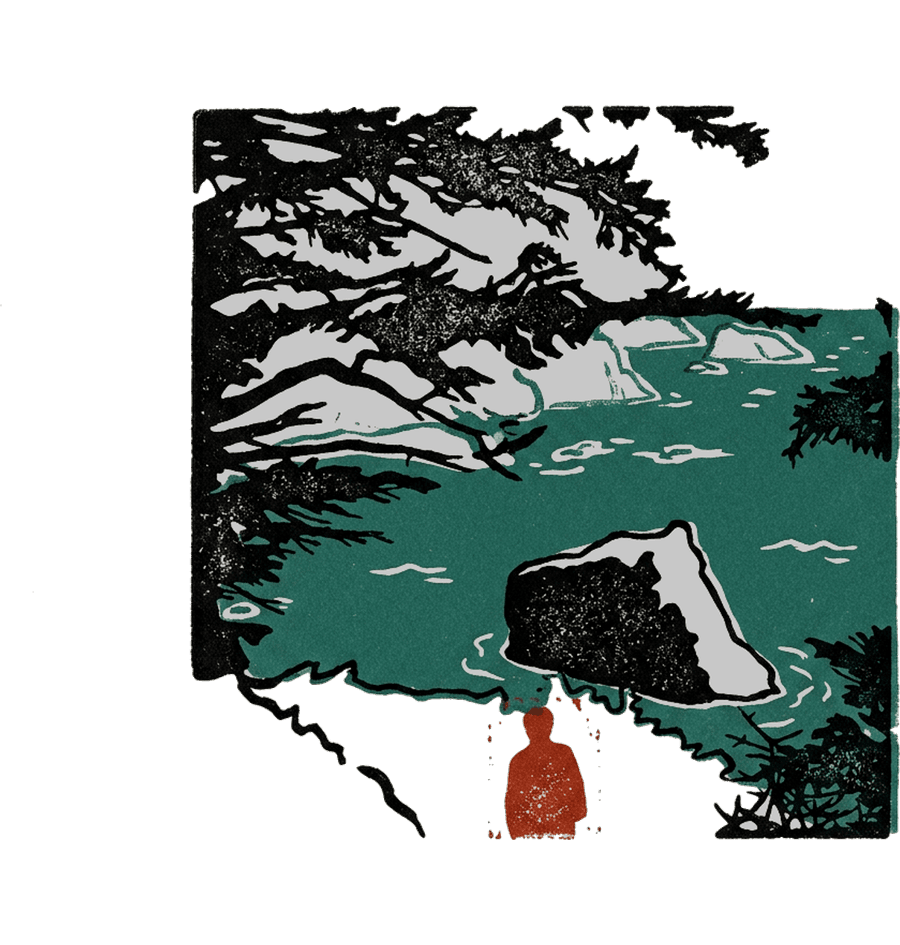 The same coastal memory illustrated in Stamp style